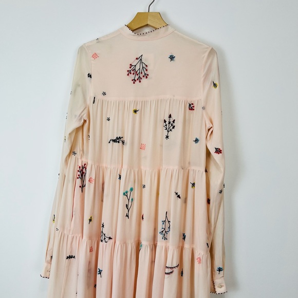 An An Londree Peach Pink Floral Embroidered Tiered 100% Silk Maxi Dress UK S - Picture 13 of 15